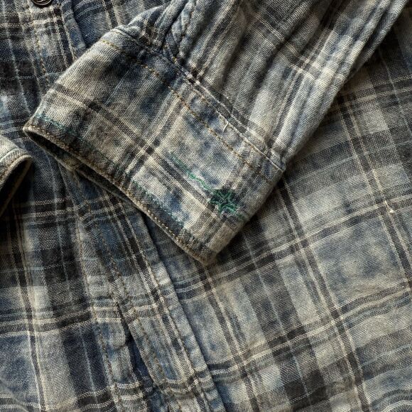 Ryan Michael Men's Large Western Shirt Button Up Blue Woven Plaid Long Sleeve - Picture 4 of 15